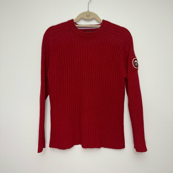 Abercrombie & Fitch Sweaters - Abercrombie Red Ribbed Wool Blend Sweater Mountain Patch XL‎ Womens Crewneck